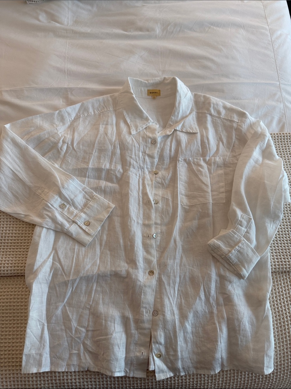 Donni White Linen Button-Up Shirt